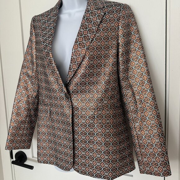 Alice + Olivia Macey Metallic Satin Jacquard Blazer NWT Size 4 - Picture 5 of 10